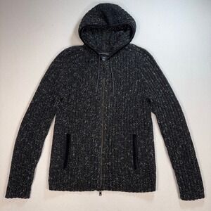 John Varvatos Star USA Luxe Full‎ Zip Hoodie Men M Black Wool Heavyweight *HOLE